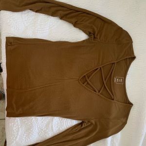 Olive Brown Me to We Long Sleeve Criss Cross Top